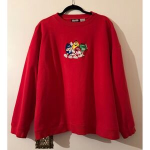 Vintage M&Ms Character Embroidered Red Crewneck Oversized Sweatshirt XL Fleece